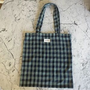 SOLD RARE SEZANE tartan plaid Canvas - Blue Navy Green Forest